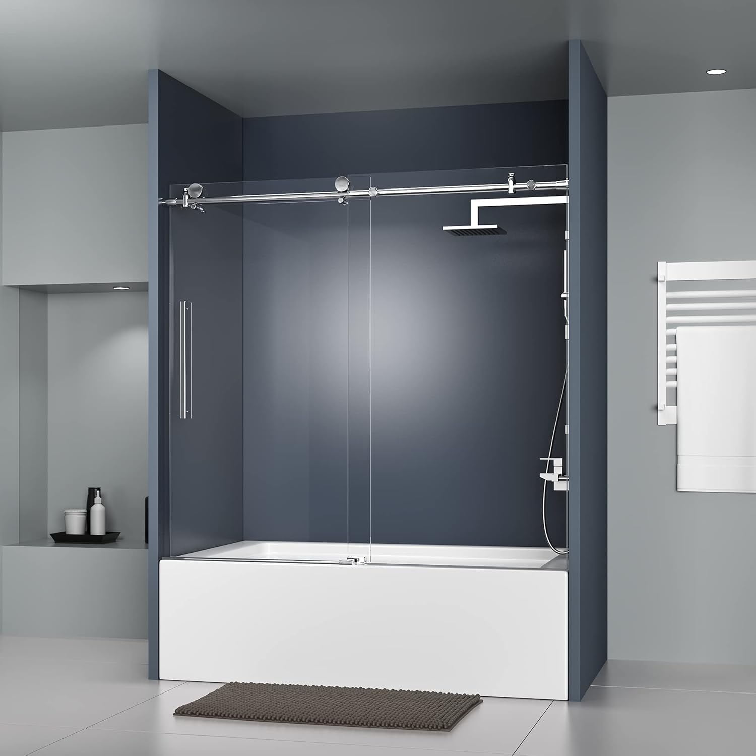 Sleek Frameless Bathtub Door 56-60 in. W with Waterproof Seal