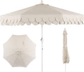 MidCentury Scalloped Fringe 9 ft Market Patio Umbrella - Classic Cream