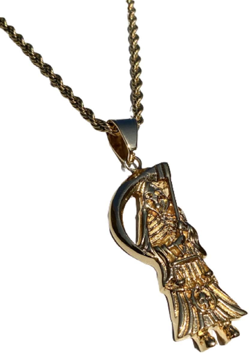 Men Women 925 Italy Gold Finish Santa Muerte Pendant Necklace