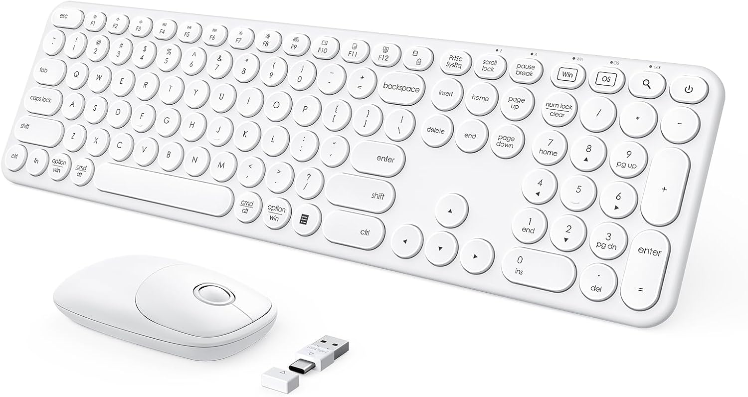seenda White Wireless Keyboard Mouse Combo - Versatile 2-in-1 Receiver