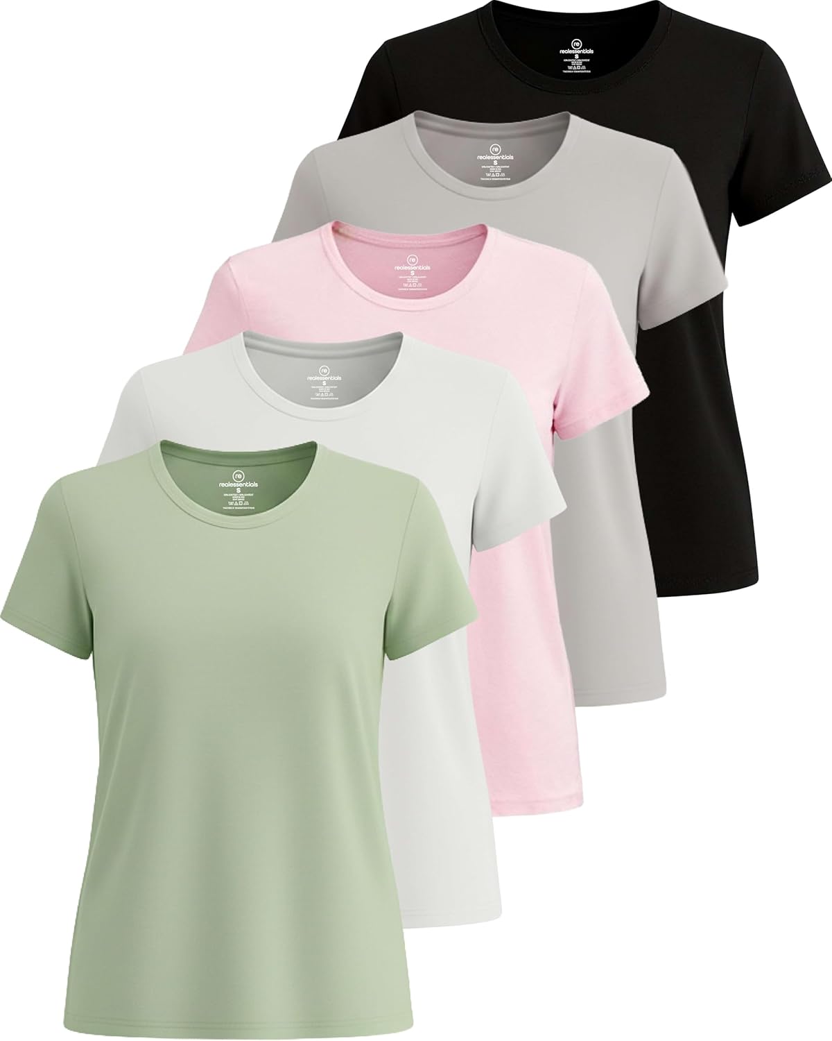 Real Essentials 5 Pack Women's Short Sleeve T-Shirts for Fitness