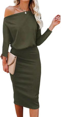 Ezbelle Women's Off The Shoulder Batwing Midi Dress - Slim Hips Wrap