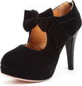 Vintage Womens Small Bowtie Platform Pumps 4in Heels - Elegant Black