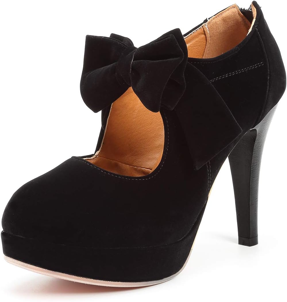 Mostrin Fashion Vintage Womens Small Bowtie Platform Pumps