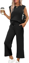 Two Piece Sets for Women Wide Leg Crop Pants Lounge Sets - Travel feel