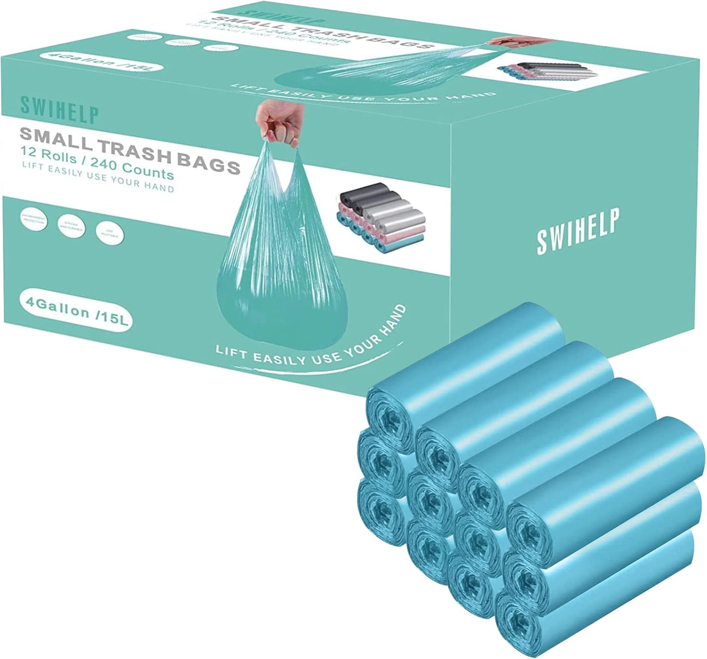 240 Small Trash Bags by SWIHELP: Ideal for 15L Bins