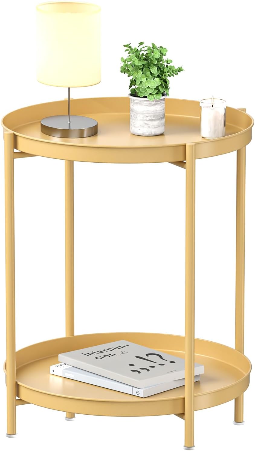 EKNITEY 2 Tier Side Table - Waterproof Small Sofa Coffee Table