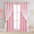 Pink Double Layer Curtains 90 in Length - Blackout with Sheer Voile