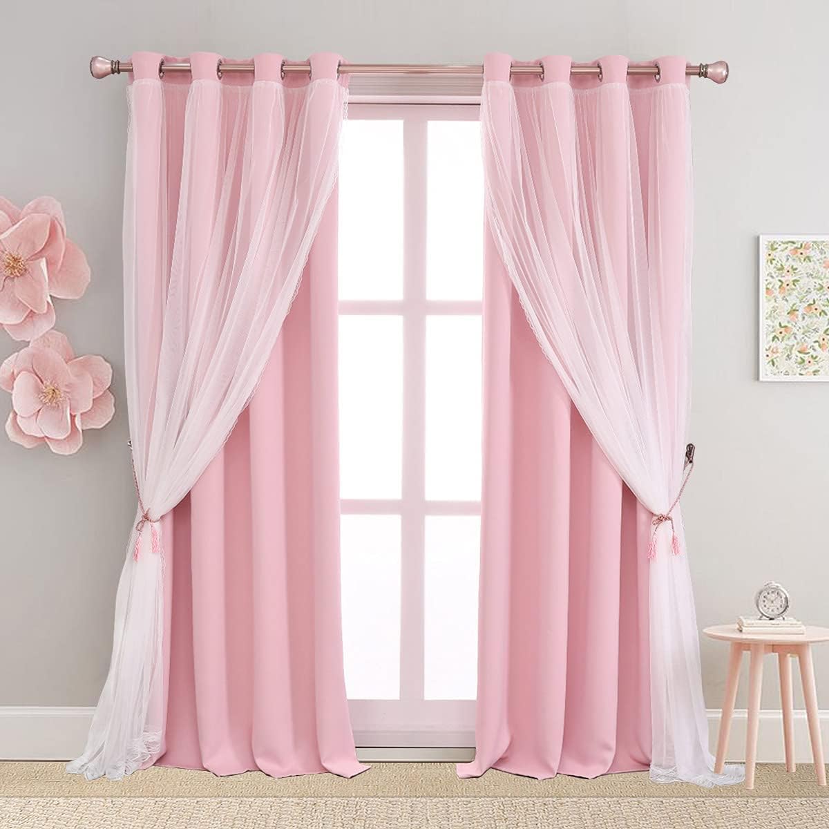 Pink Double Layer Curtains for Bedroom and Living Room Decor
