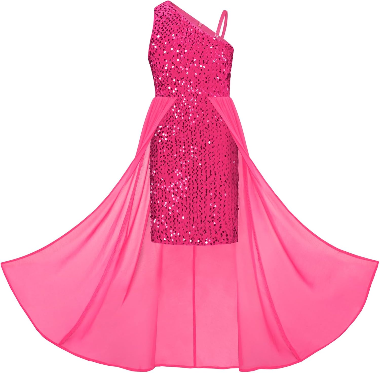 Girls Sequin Dress One Sleeve Chic Formal Pageant Style