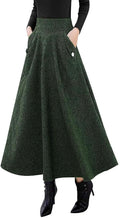 Womens High Waisted Wool Plaid A-line Long Skirt - Warm (Style BPWH)