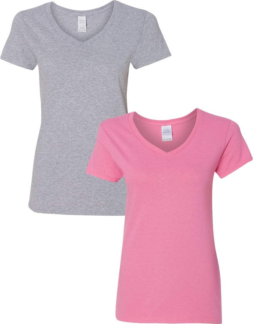 Gildan Women's Heavy Cotton V-Neck T-Shirt 2-Pack for Comfort
