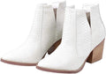 Women's V Cutout Pointed Toe Chunky Stacked Mid Heel Booties - Slip On