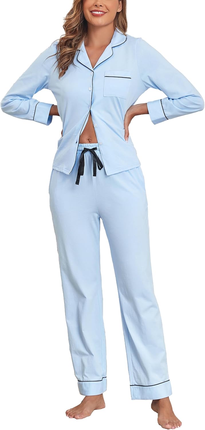 100% Cotton Pajamas for Women Set Soft Pjs Lounge Sets with Pockets