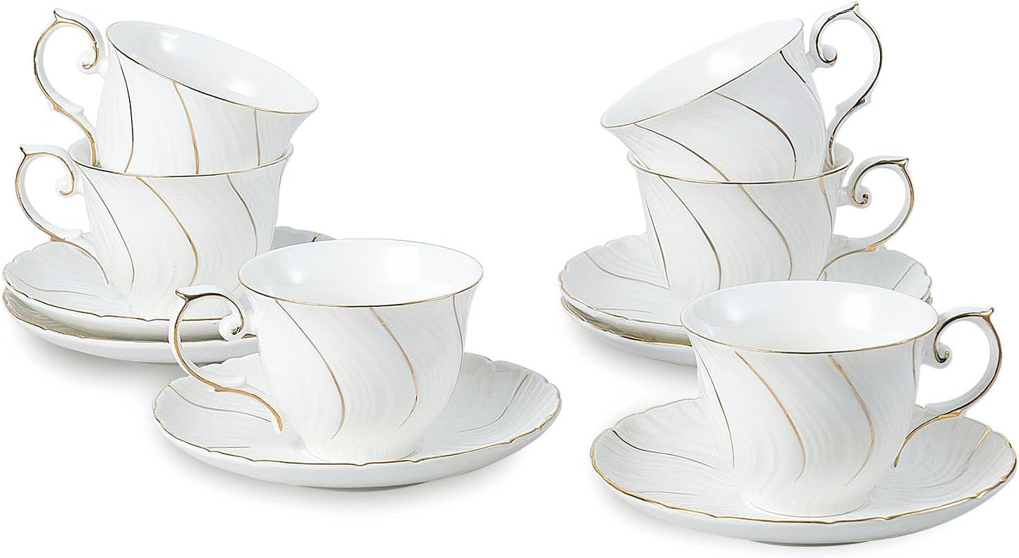 Tea Cups Set Of 6 for Tea, Coffee, Latte, and More