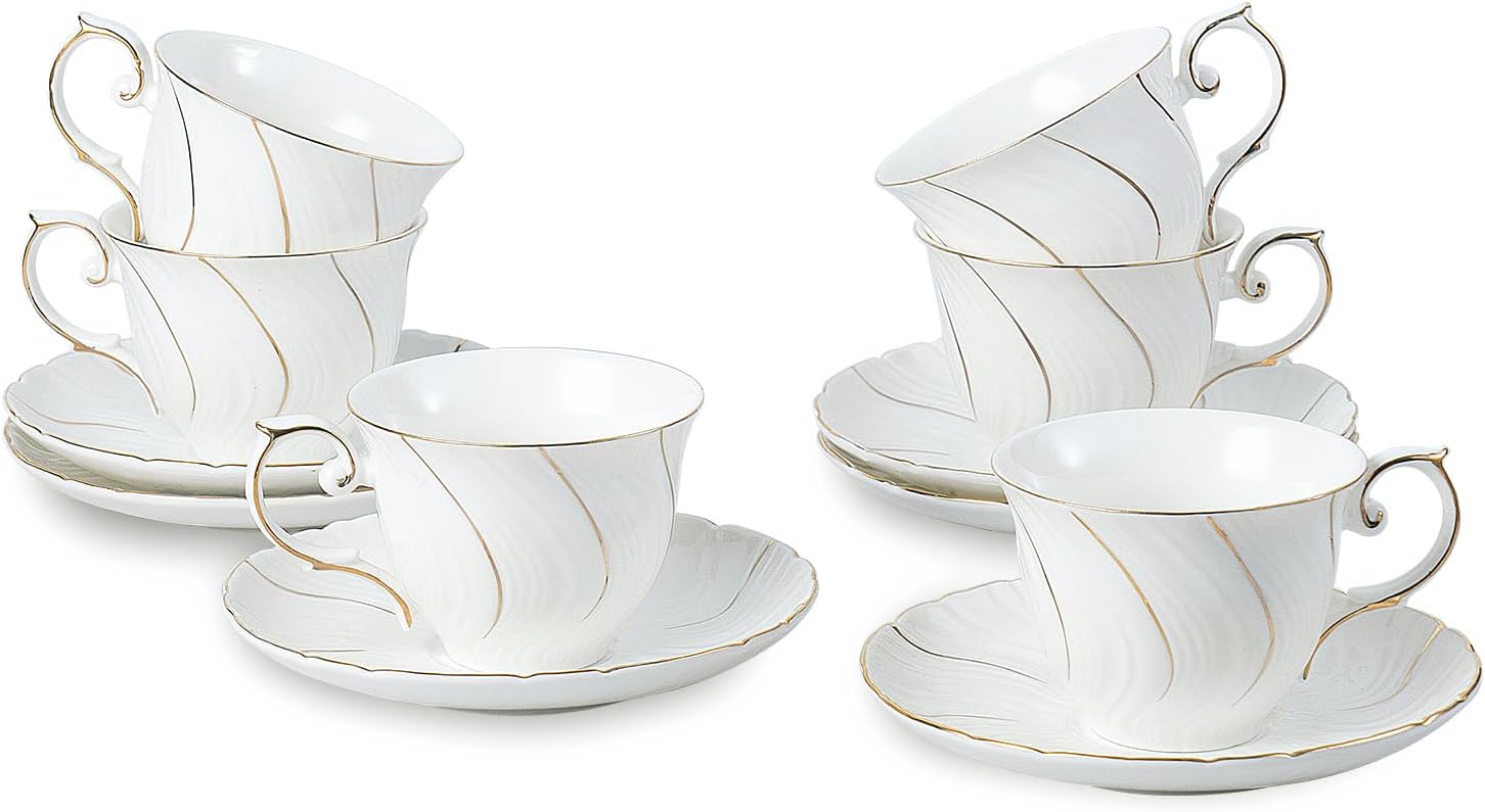 Tea Cups Set Of 6 for Tea, Coffee, Latte, and More