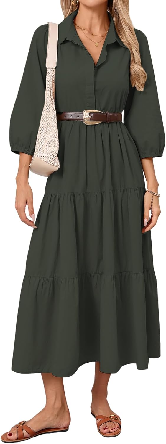 YEXPINE Women Button Down Maxi Shirt Dress for All Occasions
