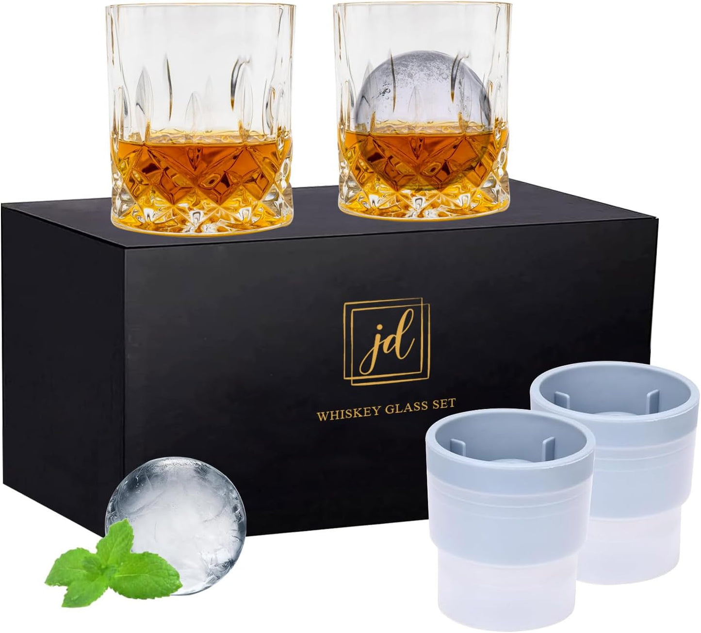 Crystal Bourbon Glass Set with Ice Molds -10 Oz