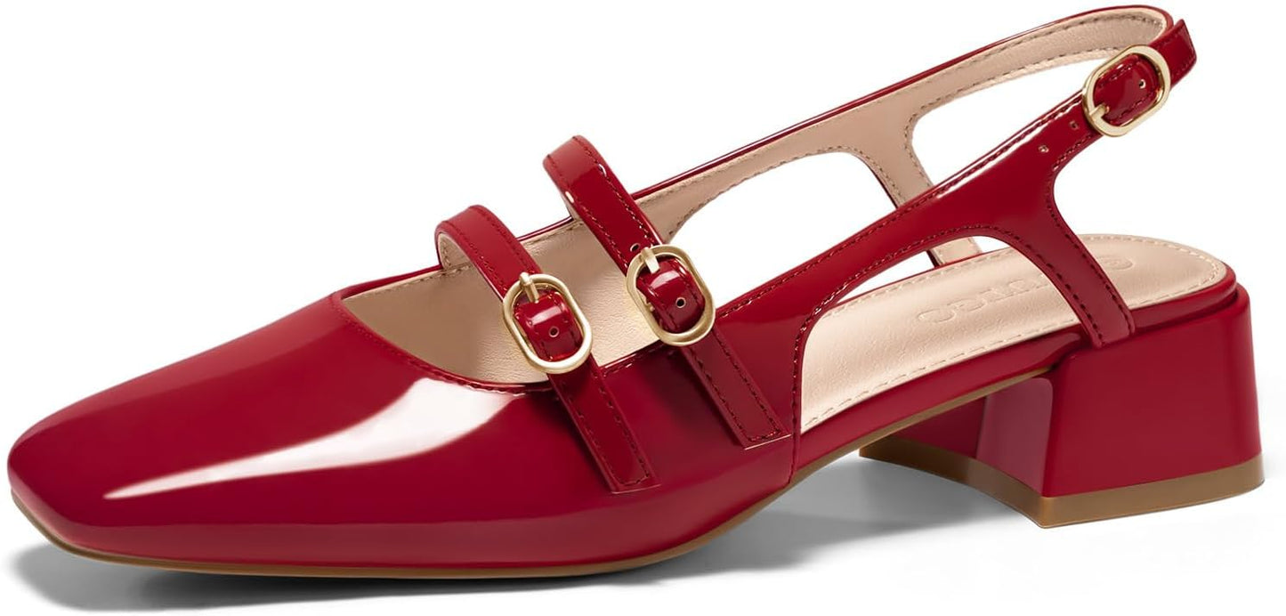 Coutgo Womens Mary Jane Chunky Low Heels Slingback Pumps