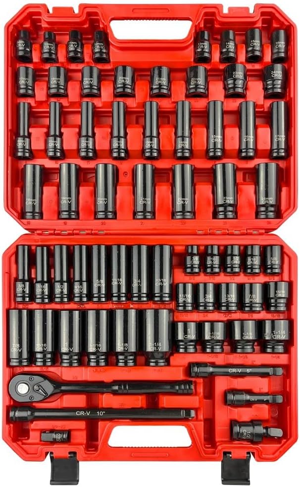1/2 Drive Impact Socket Set with SAE and Metric Sockets