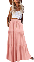 Women's Summer Boho Maxi Skirt A-Line - Flowy Ruffle Tiered Pocketed