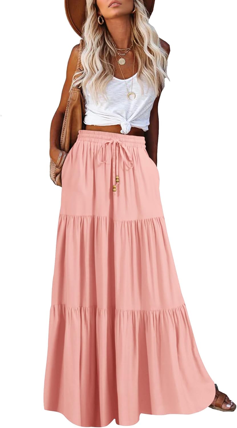 HAEOF Women's Summer Boho Maxi Skirt with Pockets for Style