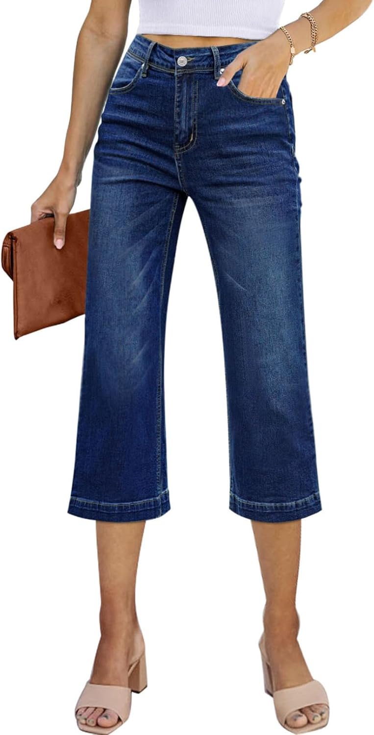 Sidefeel Women's High Waisted Wide Leg Capri Pants for Style