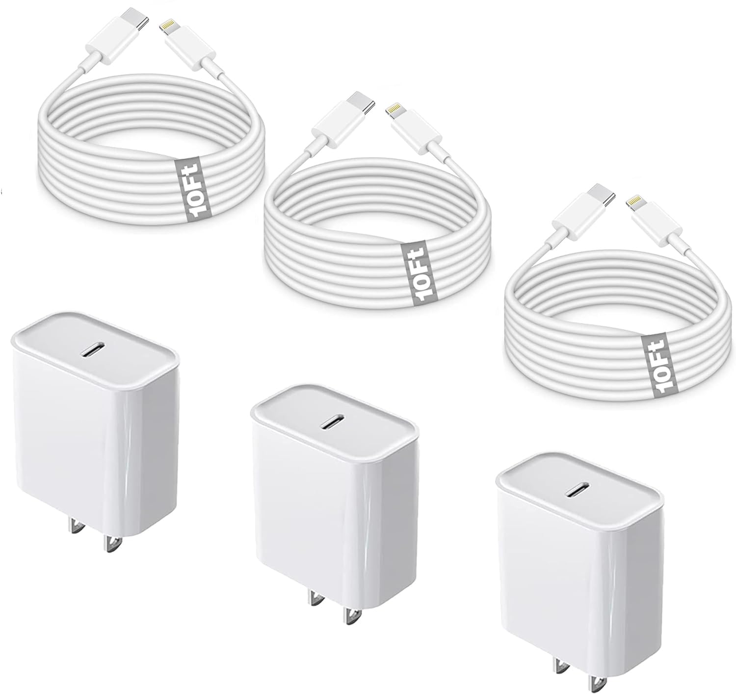 Fast iPhone 14 Charger 3Pack with 10FT USB C Lightning Cables