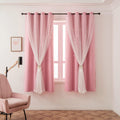 Pink Curtains for Girls Bedroom - Cute Double Layer Star Cutout
