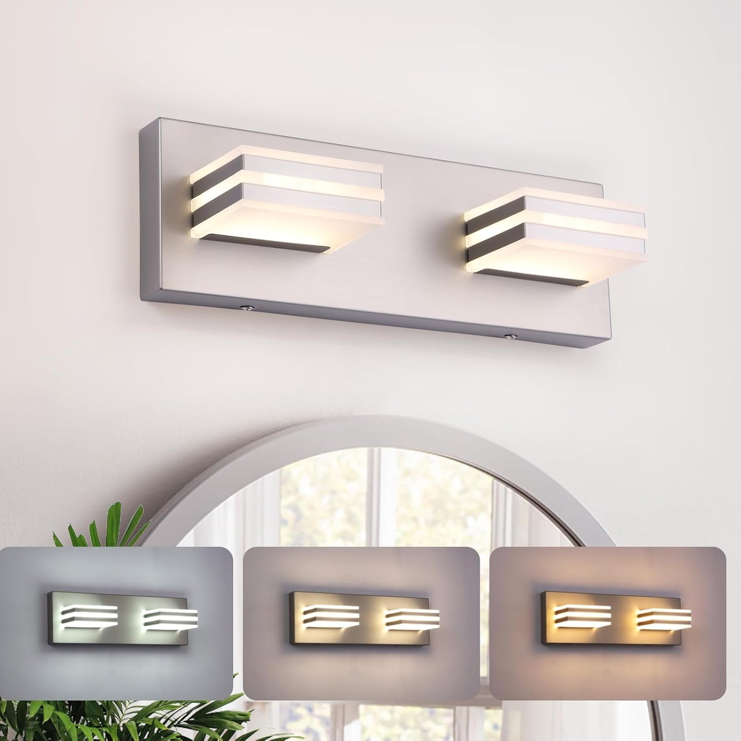 2-Light 12.6-Inch Brushed Nickel Vanity Lights for Bathroom