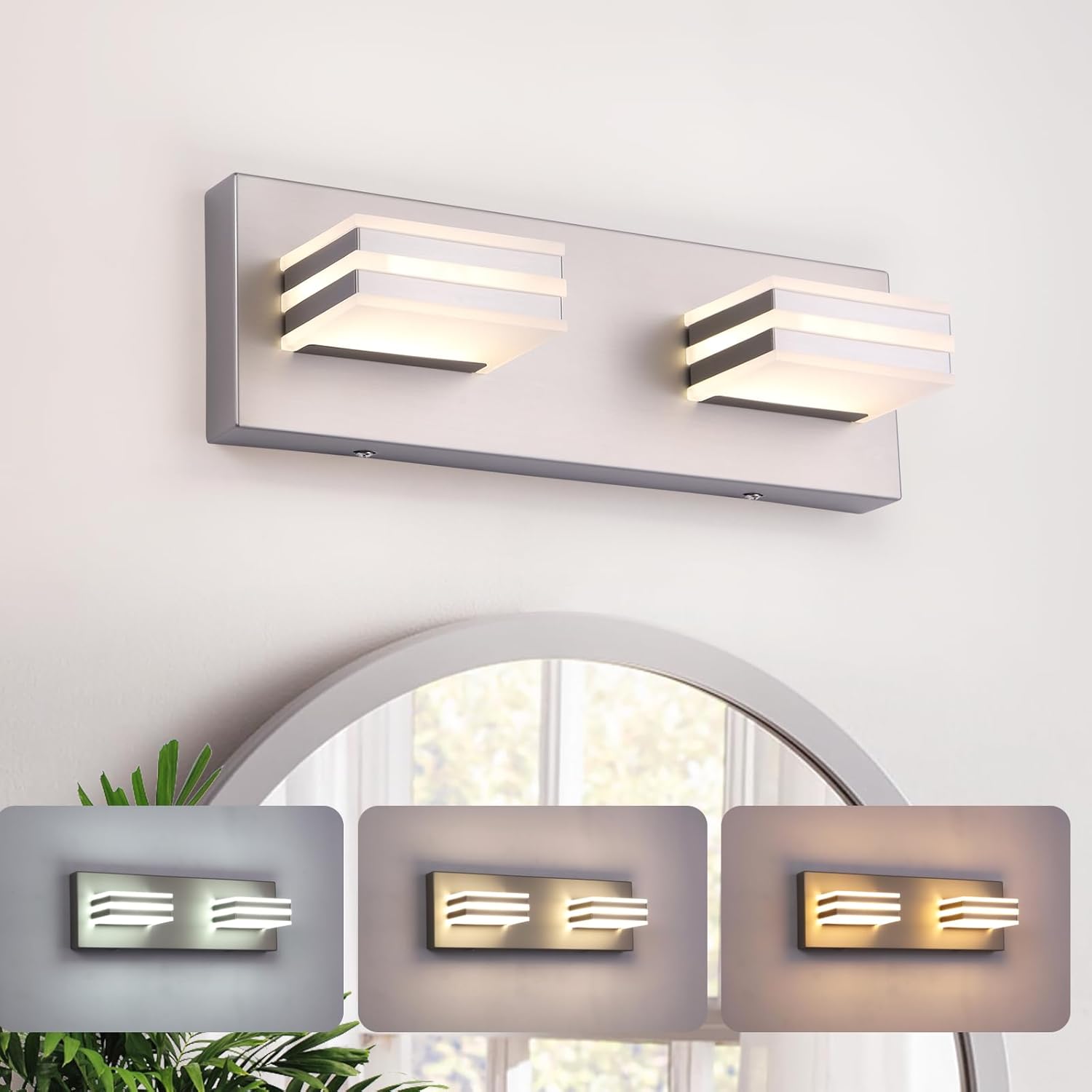 2-Light 12.6-Inch Brushed Nickel Vanity Lights for Bathroom