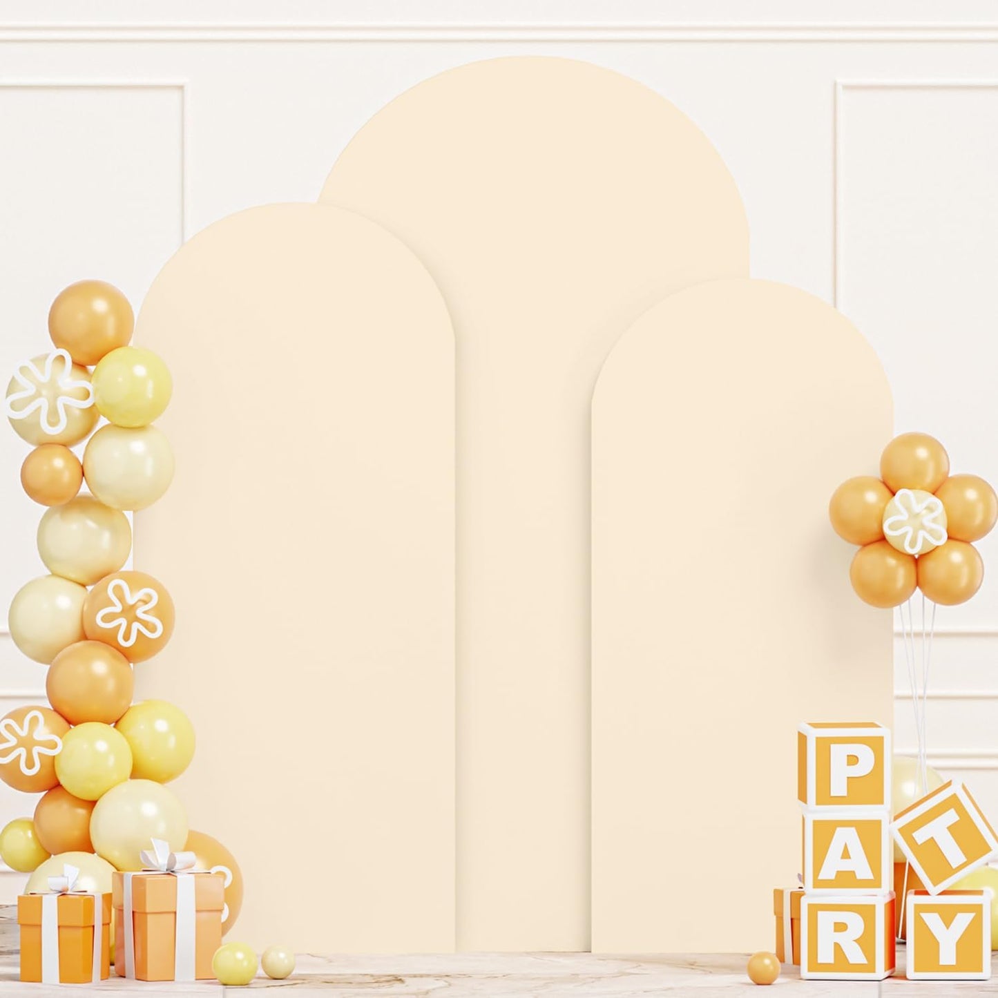 Wedding Arch Cover Set of 3 Beige Spandex for Events