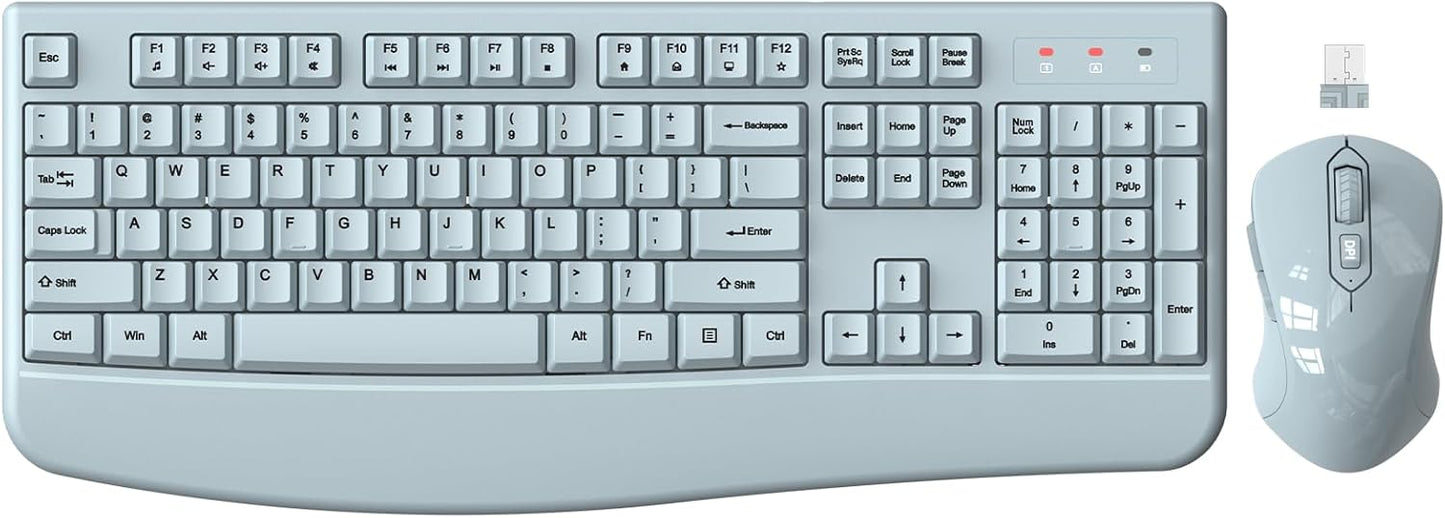 ULSOU Wireless Keyboard & Mouse Combo: Ergonomic, 3-Level DPI, Grey