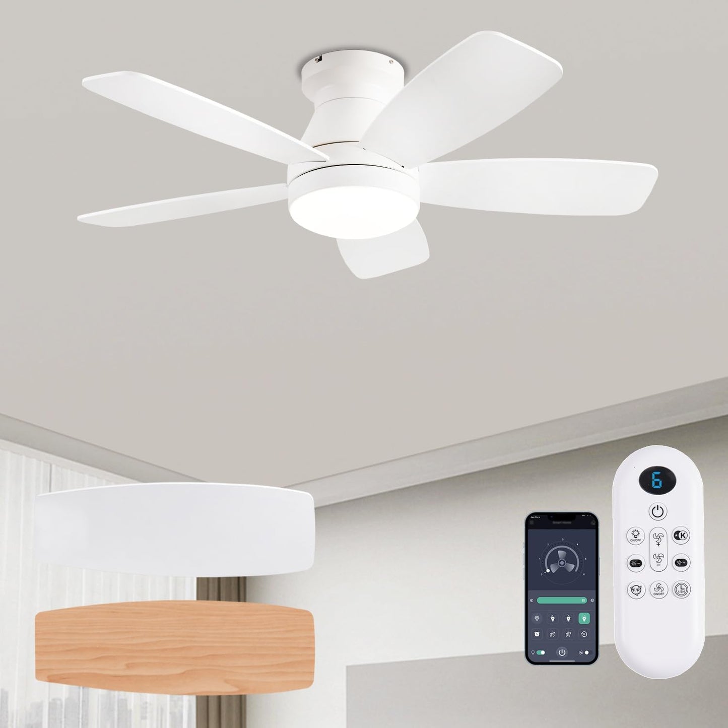 42 Inch Low Profile Ceiling Fan with Light and Remote Control