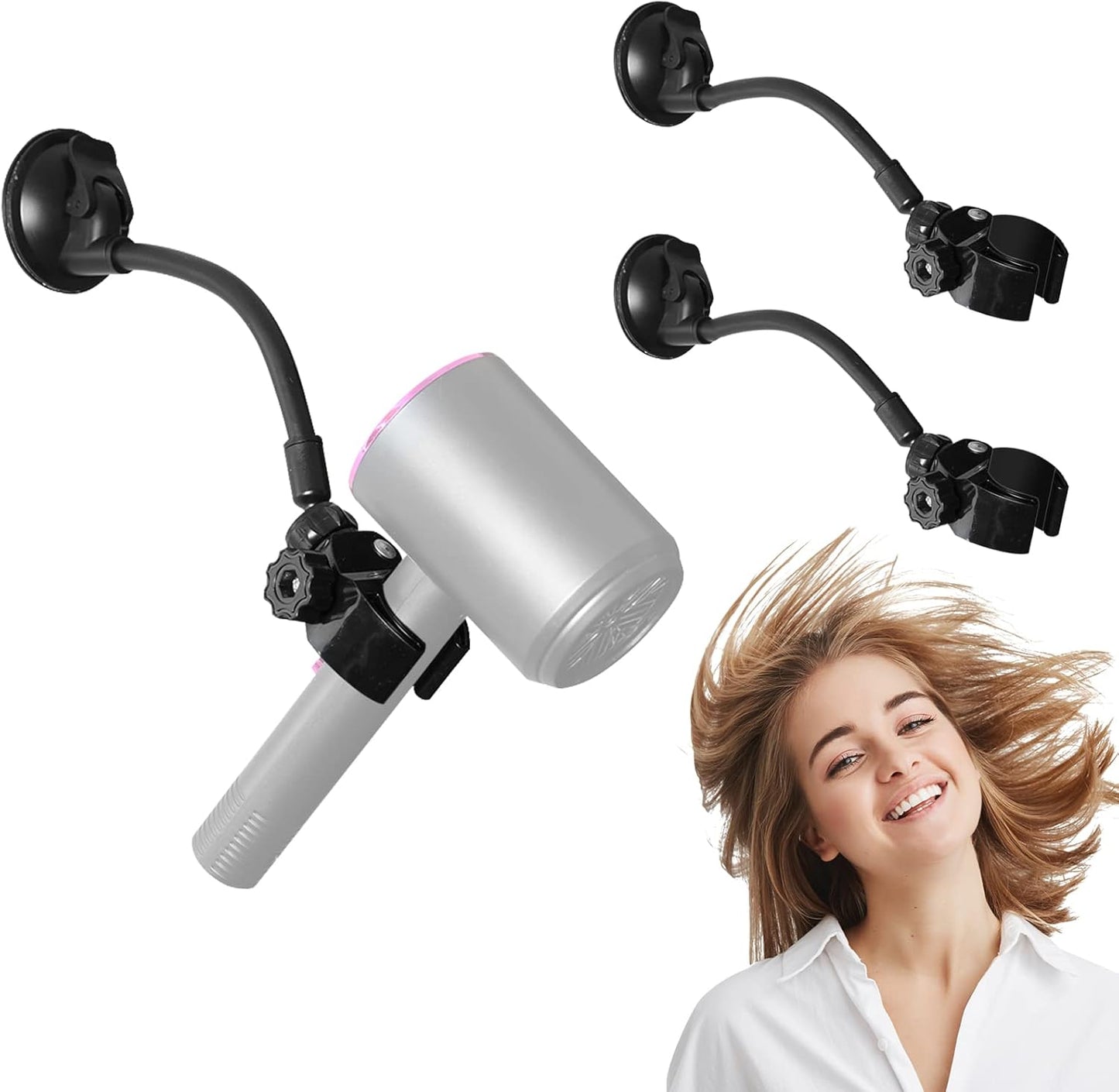 Hands-Free Hair Dryer Stand - 360 Rotation, Suction Cup Mount