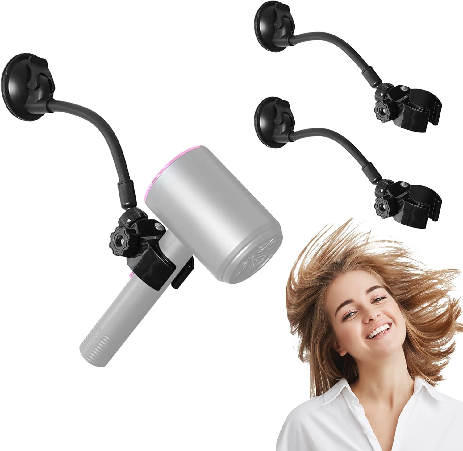 Hands-Free Hair Dryer Stand - 360 Rotation, Suction Cup Mount