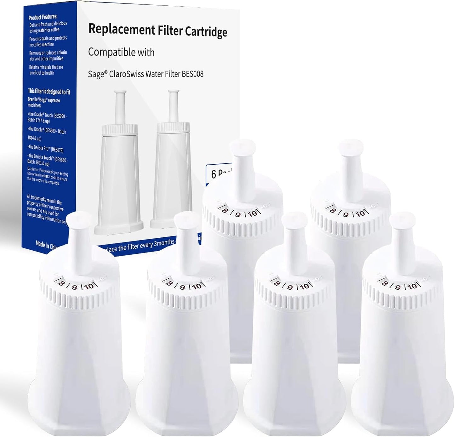 Breville Bes880 Water Filter 6 Pack - Keep Your Espresso Machine Fresh!