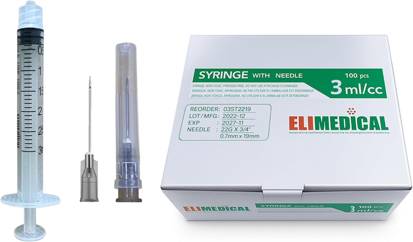 Veterinary Syringe with Needle 3cc Luer Lock for Pets and Labs