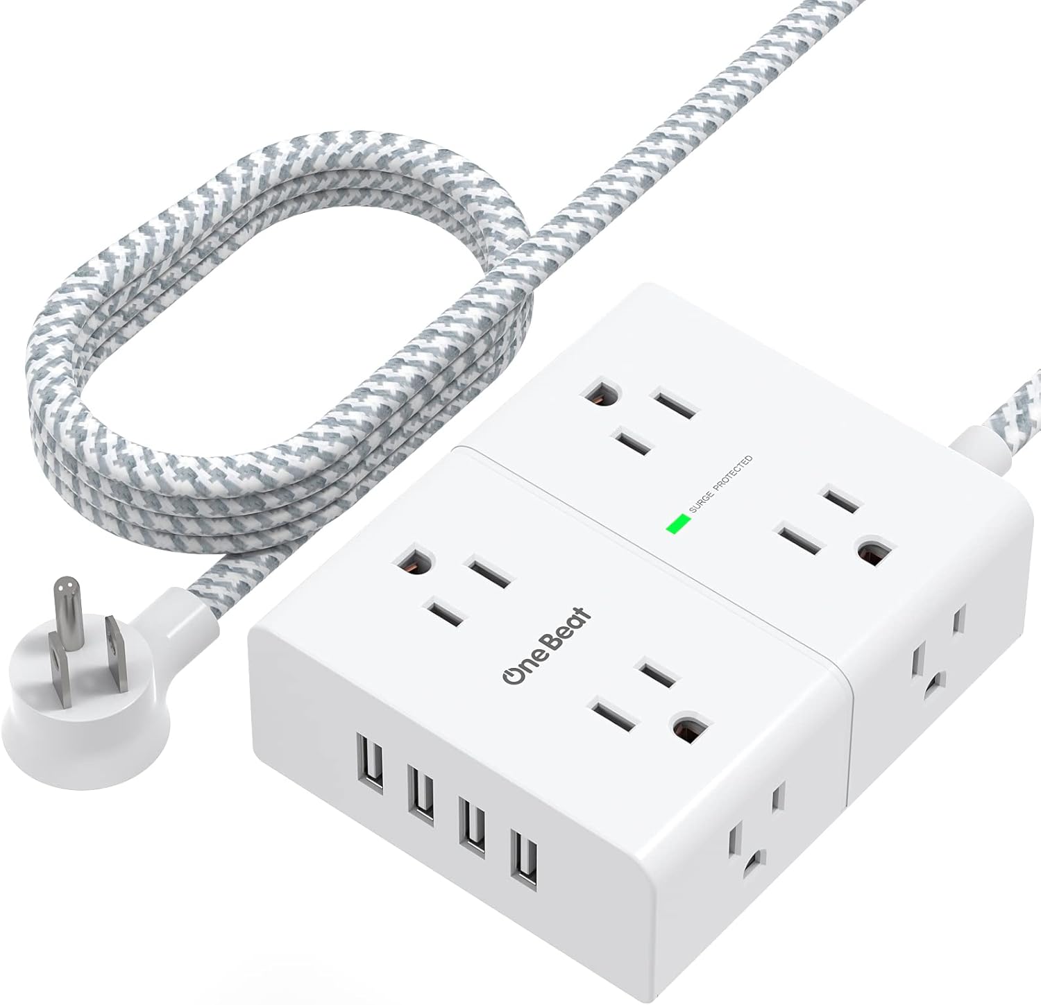 Power Strip Surge Protector - 8 Outlets 4 USB Ports, 10 Ft Cord, Overload Protection