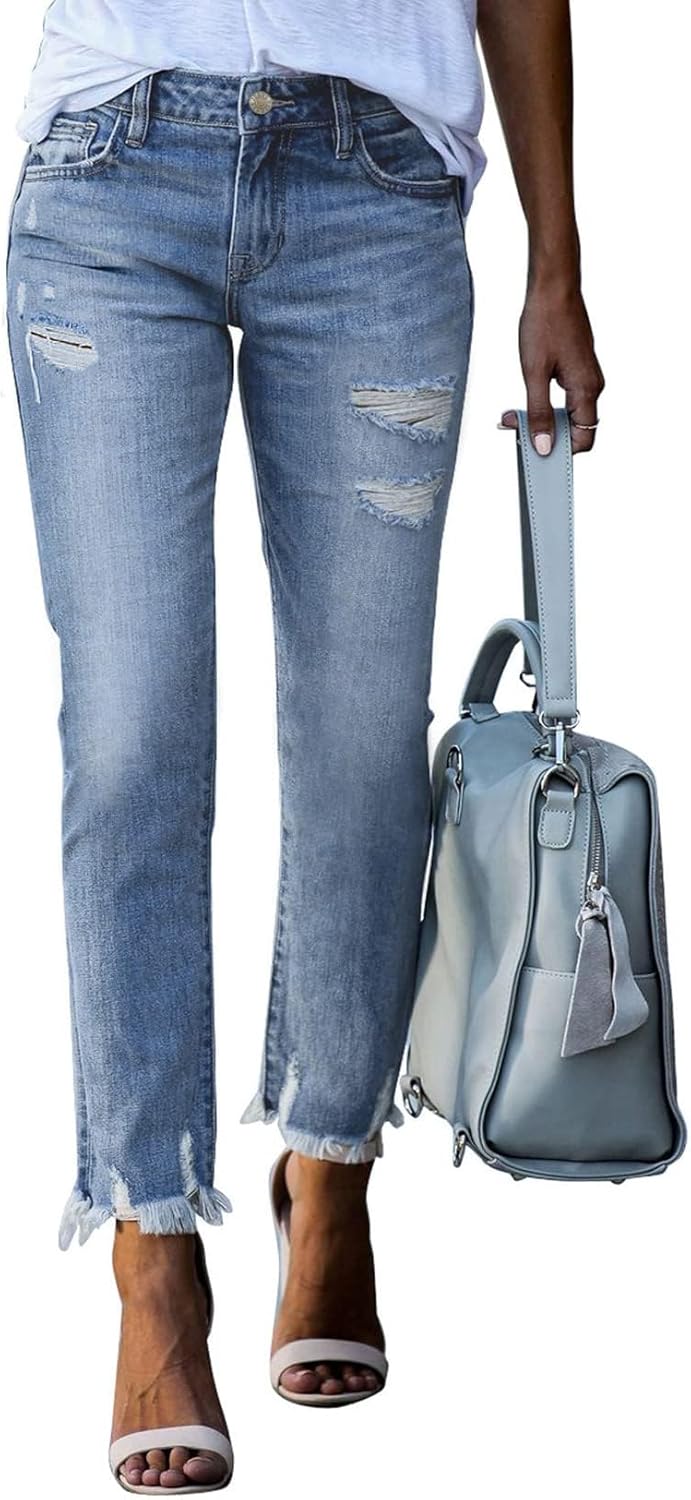 EVALESS Womens High Waisted Stretchy Ripped Distressed Jeans