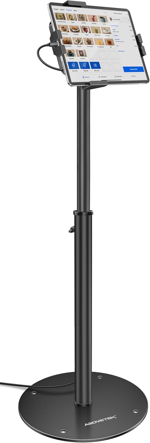 AboveTEK iPad Kiosk Floor Stand - Adjustable POS Tablet Holder