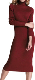 Rocorose Women's Turtleneck Ribbed Long Sleeve Sweater Dress