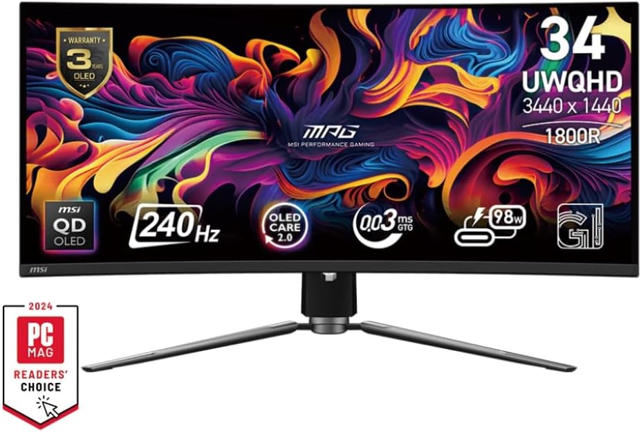MSI 34 Curved OLED Gaming Monitor - True Black HDR, Ultra-Fast 0.03ms Response