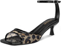 ISNOM Womens Mesh Kitten Heels Sandals Square Toe Ankle Strap - Low