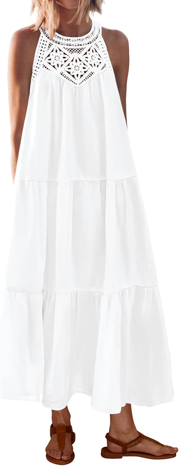 BTFBM Summer Halter Dresses for Women 2025 Casual Maxi Dress