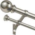 Adjustable Double Curtain Rod Set, Elegant Ball Finials, 28-48 Brushed Nickel