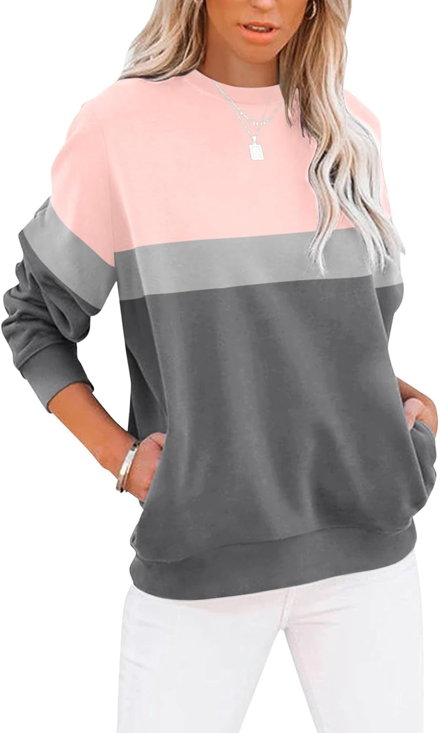 TICTICMIMI Women's Cozy Color Block Sweatshirt