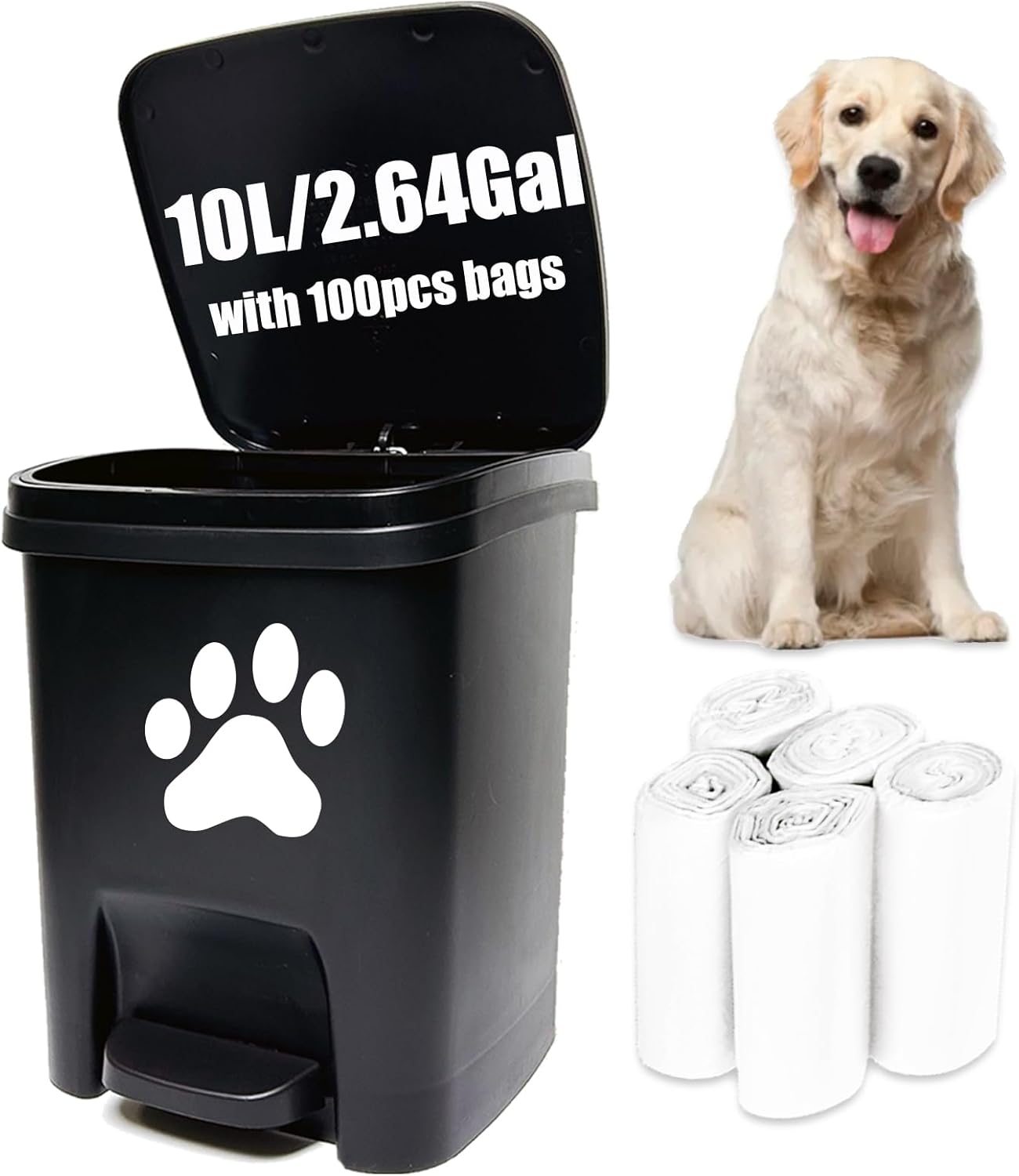 Dog Poop Waste Bag Container with Hands-Free Pedal for Easy Use