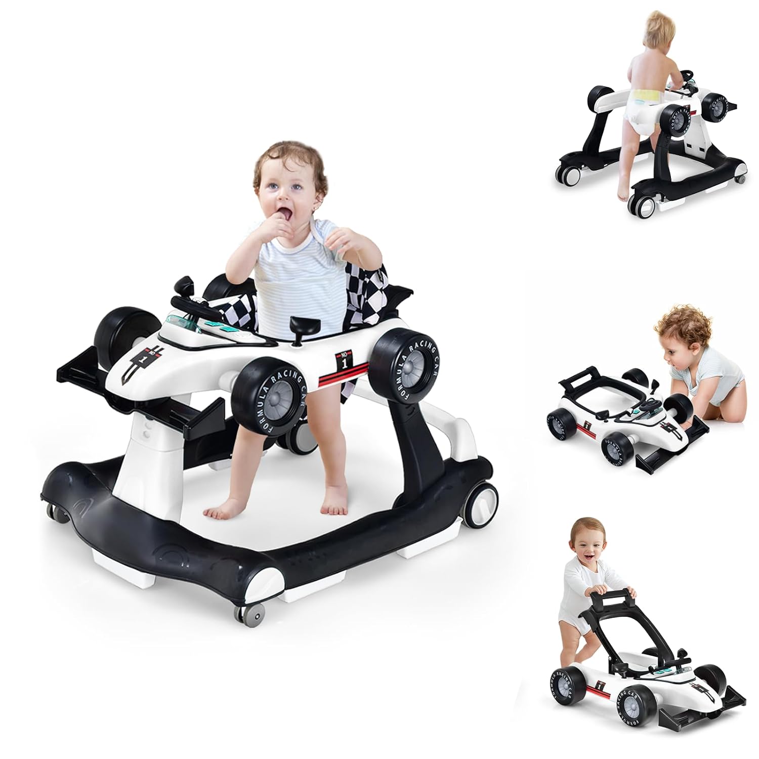 Convertible Baby Walker & Race Car, Music & 3 Heights, Foldable, 6-18 Months