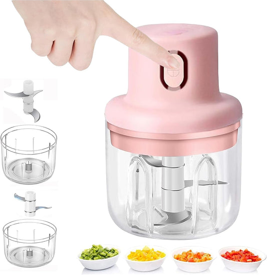 Pink Mini Electric Garlic Chopper - Cordless & USB-C